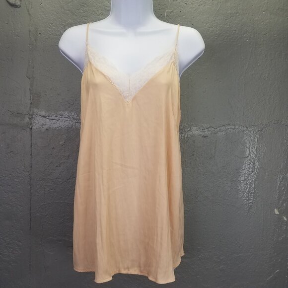 Zara Halter Tank Top Sz M Spaghetti Strap Lace Peach MoP Buttons Satin Coquette - Picture 1 of 11